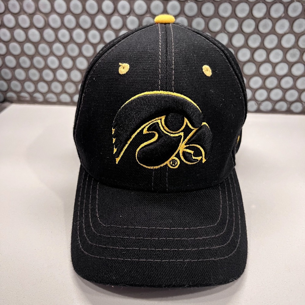 lowa Hawkeyes Hat Cap Black Hawk Falcon Logo Black Gold Small Adult Fitted